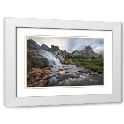Cirque of the Towers Waterfall White Modern Wood Framed Art Print with Double Matting by Majchrowicz, Alan