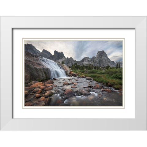 Cirque of the Towers Waterfall White Modern Wood Framed Art Print with Double Matting by Majchrowicz, Alan