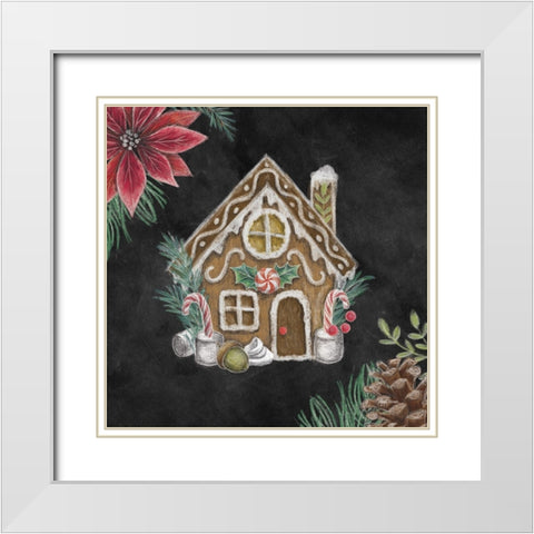 Christmas Chalk Gingerbread House White Modern Wood Framed Art Print with Double Matting by Urban, Mary