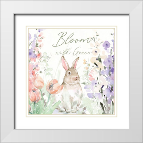 Blooming Bunnies III White Modern Wood Framed Art Print with Double Matting by Pete, Katrina