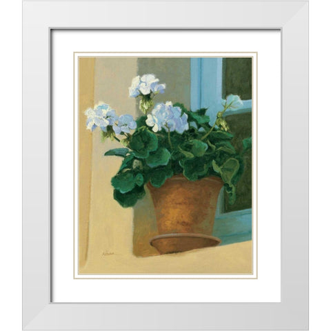 Creancey Geraniums I White Modern Wood Framed Art Print with Double Matting by Novak, Shirley