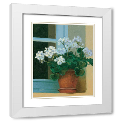 Creancey Geraniums II White Modern Wood Framed Art Print with Double Matting by Novak, Shirley