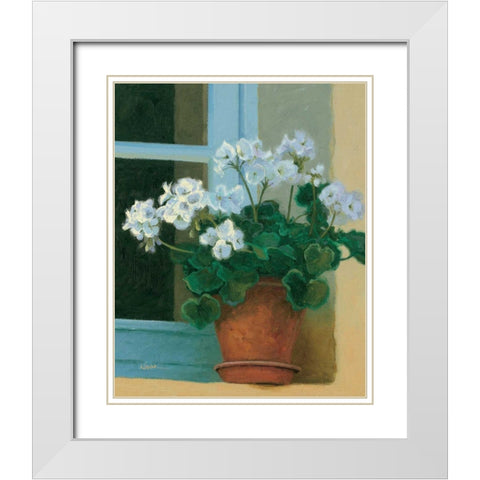 Creancey Geraniums II White Modern Wood Framed Art Print with Double Matting by Novak, Shirley