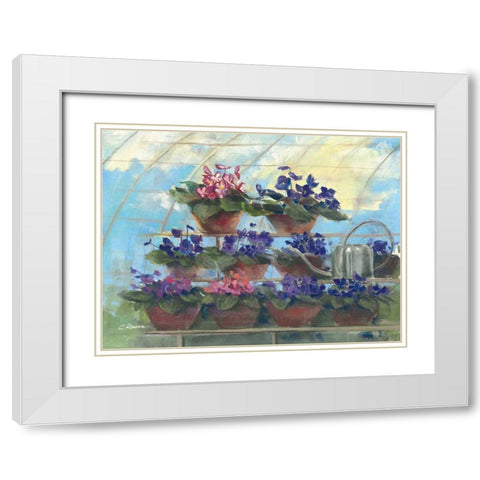 Violets White Modern Wood Framed Art Print with Double Matting by Rowan, Carol