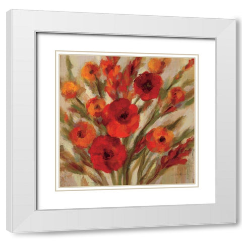 Crimson Blooms II White Modern Wood Framed Art Print with Double Matting by Vassileva, Silvia