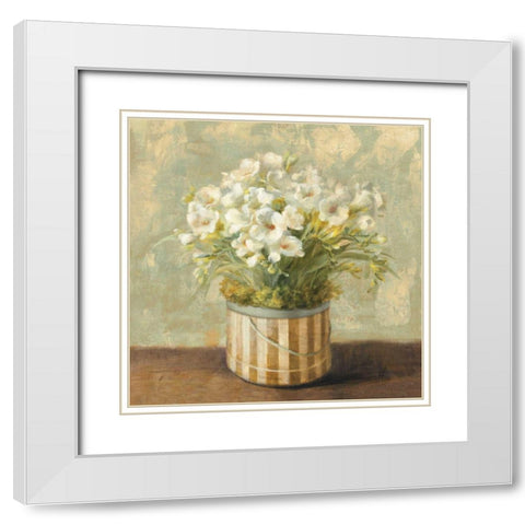 Hatbox Freesia - Wag White Modern Wood Framed Art Print with Double Matting by Nai, Danhui