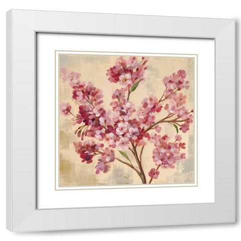 Pink Cherry Branch I White Modern Wood Framed Art Print with Double Matting by Vassileva, Silvia