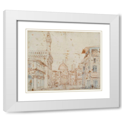 Firenze Perspective White Modern Wood Framed Art Print with Double Matting by Peruzzi, Baldassare