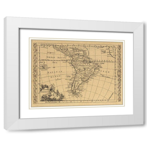 South America 1802 White Modern Wood Framed Art Print with Double Matting by World Map