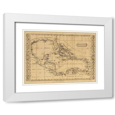 West Indies 1806 White Modern Wood Framed Art Print with Double Matting by World Map
