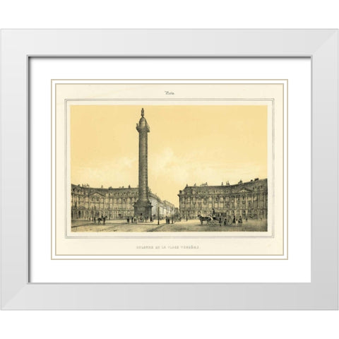 Place Vendome White Modern Wood Framed Art Print with Double Matting by Anonymous