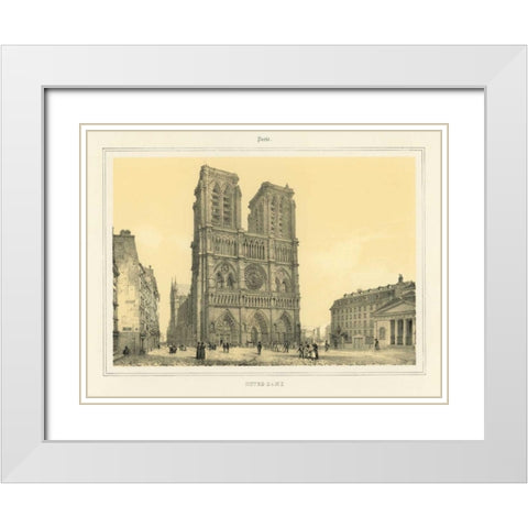 Notre Dame White Modern Wood Framed Art Print with Double Matting by Anonymous