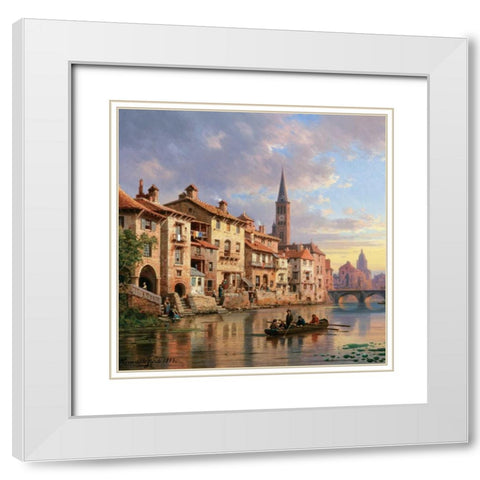 Riverside Village I White Modern Wood Framed Art Print with Double Matting by Kuwasseg, Charles