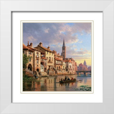 Riverside Village I White Modern Wood Framed Art Print with Double Matting by Kuwasseg, Charles