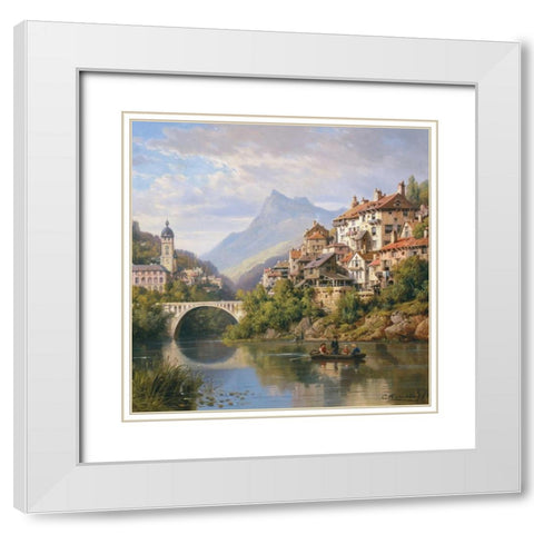 Riverside Village II White Modern Wood Framed Art Print with Double Matting by Kuwasseg, Charles