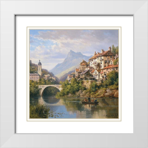 Riverside Village II White Modern Wood Framed Art Print with Double Matting by Kuwasseg, Charles