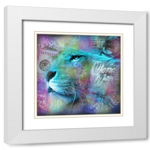Lion II White Modern Wood Framed Art Print with Double Matting by de Haas, Mascha