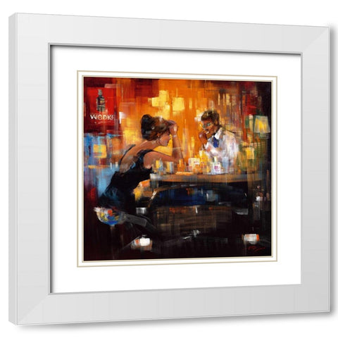 Bar Scene I White Modern Wood Framed Art Print with Double Matting by Madjid