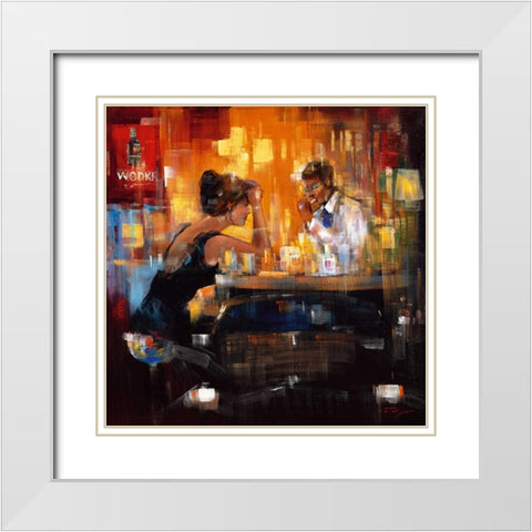 Bar Scene I White Modern Wood Framed Art Print with Double Matting by Madjid