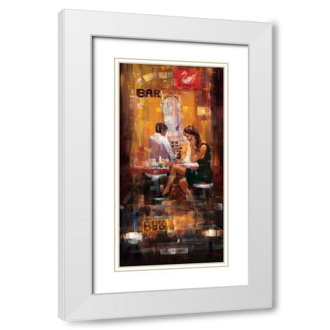 Bar Scene II White Modern Wood Framed Art Print with Double Matting by Madjid