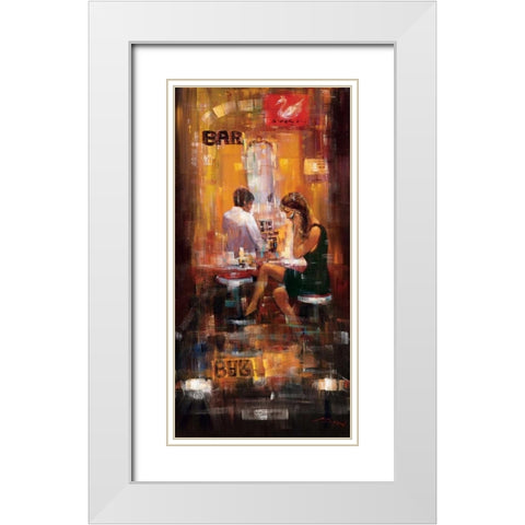 Bar Scene II White Modern Wood Framed Art Print with Double Matting by Madjid