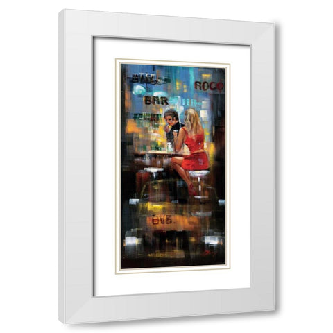 Bar Scene III White Modern Wood Framed Art Print with Double Matting by Madjid