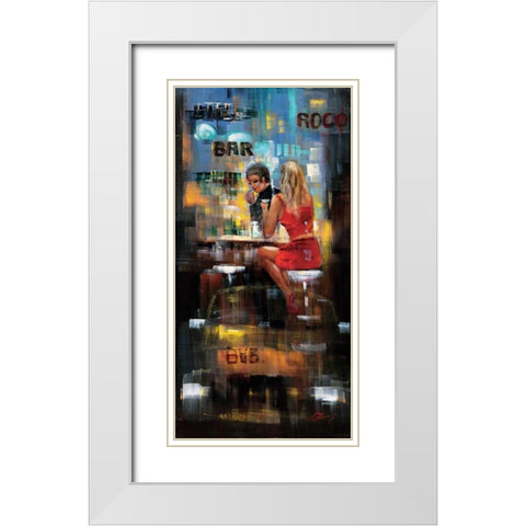 Bar Scene III White Modern Wood Framed Art Print with Double Matting by Madjid