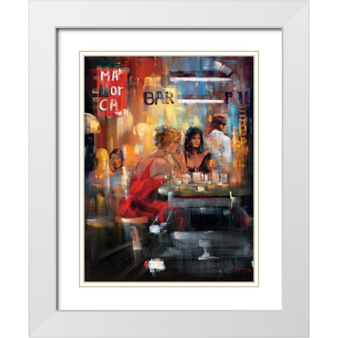Bar Scene IV White Modern Wood Framed Art Print with Double Matting by Madjid