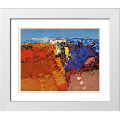 Dorf am Felsen White Modern Wood Framed Art Print with Double Matting by Madjid