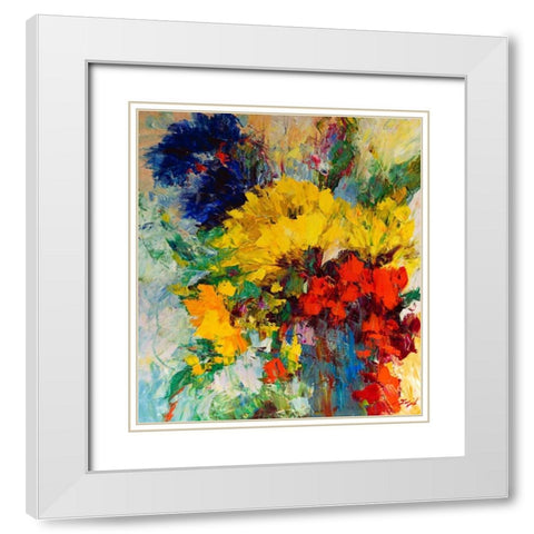 Blumenfreude I White Modern Wood Framed Art Print with Double Matting by Madjid