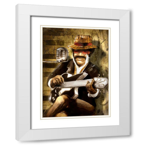 The Guitarist White Modern Wood Framed Art Print with Double Matting by Sola, Bresso