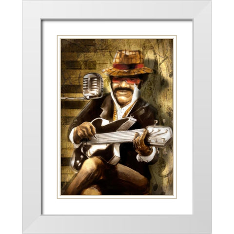The Guitarist White Modern Wood Framed Art Print with Double Matting by Sola, Bresso