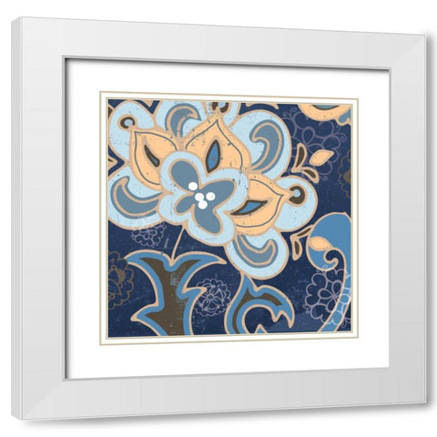 Paisley Blossom Blue I White Modern Wood Framed Art Print with Double Matting by Mark, Leslie