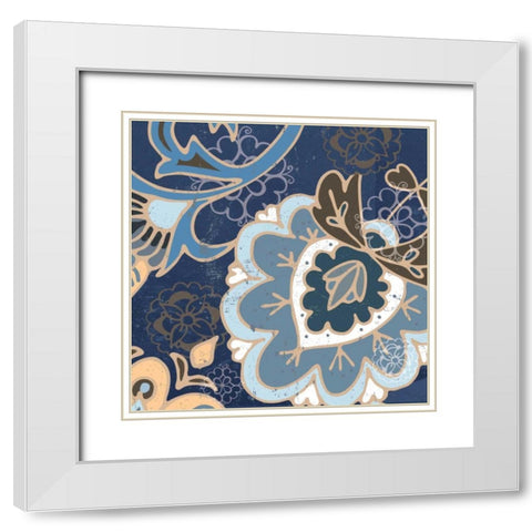 Paisley Blossom Blue II White Modern Wood Framed Art Print with Double Matting by Mark, Leslie