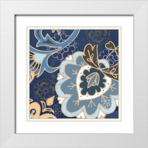 Paisley Blossom Blue II White Modern Wood Framed Art Print with Double Matting by Mark, Leslie