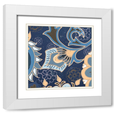 Paisley Blossom Blue III White Modern Wood Framed Art Print with Double Matting by Mark, Leslie