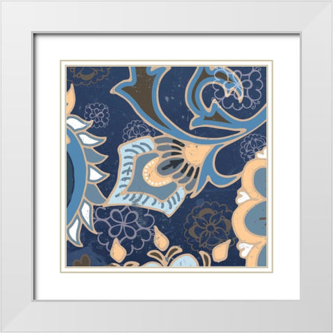 Paisley Blossom Blue III White Modern Wood Framed Art Print with Double Matting by Mark, Leslie