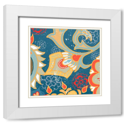 Paisley Blossom Red III White Modern Wood Framed Art Print with Double Matting by Mark, Leslie