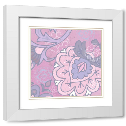 Paisley Blossom Pink II White Modern Wood Framed Art Print with Double Matting by Mark, Leslie