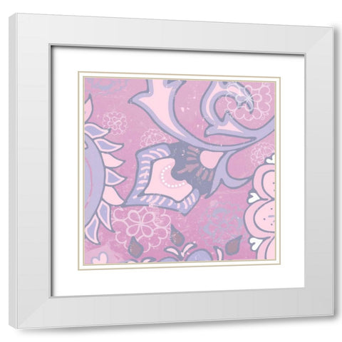 Paisley Blossom Pink III White Modern Wood Framed Art Print with Double Matting by Mark, Leslie