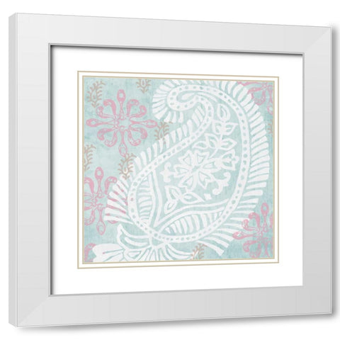 Block Print Lotus I White Modern Wood Framed Art Print with Double Matting by Mark, Leslie