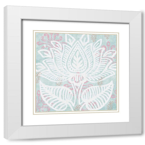 Block Print Lotus II White Modern Wood Framed Art Print with Double Matting by Mark, Leslie