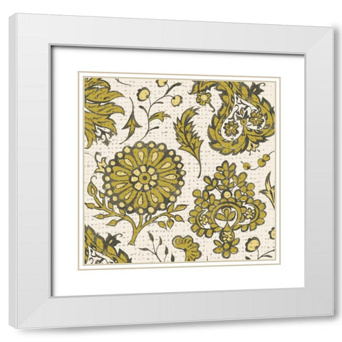 Block Print Tapestry I White Modern Wood Framed Art Print with Double Matting by Zarris, Chariklia