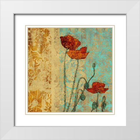 Poppies and Damask I White Modern Wood Framed Art Print with Double Matting by Montillio, Louise