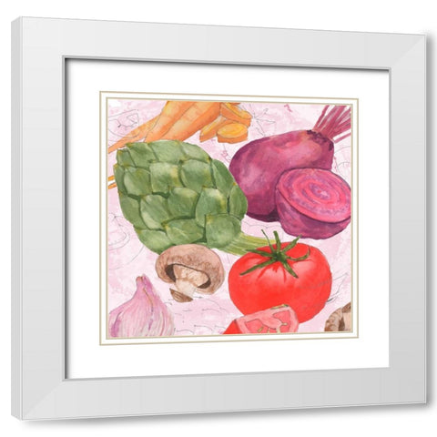 Veggie Medley I White Modern Wood Framed Art Print with Double Matting by Mark, Leslie