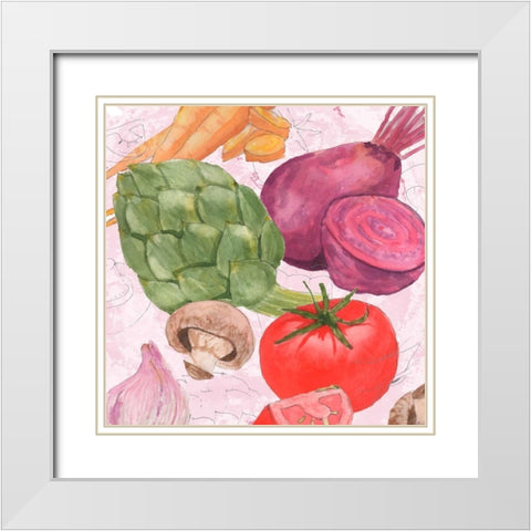Veggie Medley I White Modern Wood Framed Art Print with Double Matting by Mark, Leslie