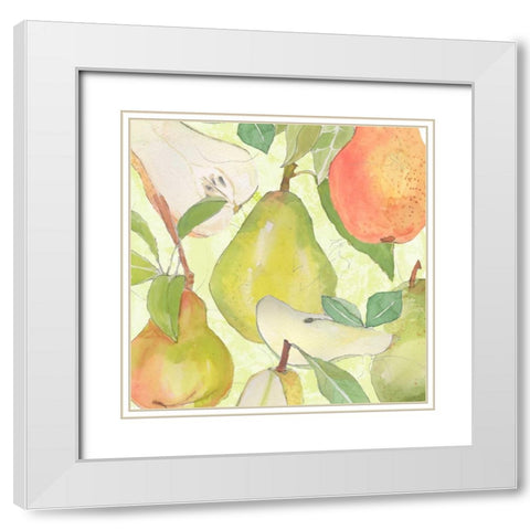 Pear Medley II White Modern Wood Framed Art Print with Double Matting by Mark, Leslie