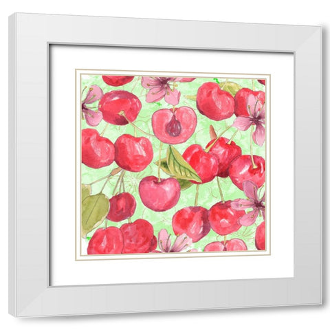 Cherry Medley I White Modern Wood Framed Art Print with Double Matting by Mark, Leslie