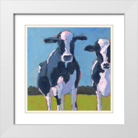 Cow Pals I White Modern Wood Framed Art Print with Double Matting by Young, Carol