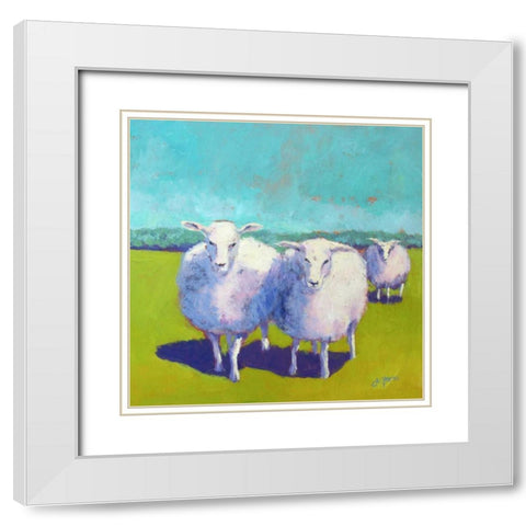 Sheep Pals I White Modern Wood Framed Art Print with Double Matting by Young, Carol